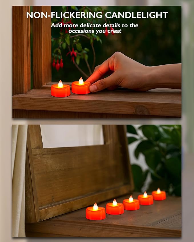 BEICHI Flameless Candles, Tea Lights Battery Operated, No Flickering Votive Candles LED Tea Lights for Halloween Christmas Wedding Home Decor (50 Pack, Red)