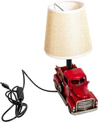 Berfutall-Decorative Rustic Red Vintage Truck USB Table Lamp，Night Light with Burlap Shade, 6.7 x 4.7 x 6.7 inches