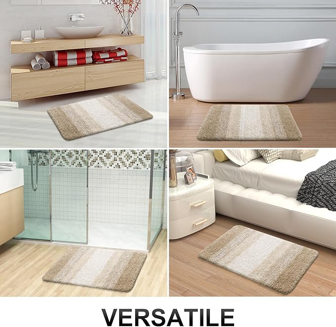 OLANLY Bathroom Rug Set 2 Piece, Soft Absorbent Microfiber Bath Rug Set, Non-Slip, Machine Wash Dry, Plush Shaggy Bath Mats for Bathroom (30"x20"+24"x16", Tan)