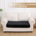 hyha Velvet Couch Cushion Covers, Soft Sofa Seat Covers for sectional 2 Cushion Couch Washable, Magic Sofa Slipcover with Elastic Bottom, Non-Slip Furniture Protector for Pets, Kid(Medium, Black)