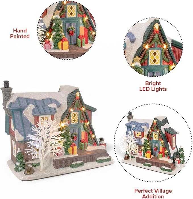 Country Log Cabin Porcelain Christmas Village with LED Lights