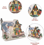 Country Log Cabin Porcelain Christmas Village with LED Lights