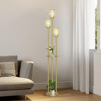 Gold Floor Lamps for Living Room, Standing Floor Lamp with Shelves, Tall Lamp with Table, Modern Mid Century Floor Lamp with E26 Base, Coner Crystal Floor Light for Bedroom (Without Bulb)