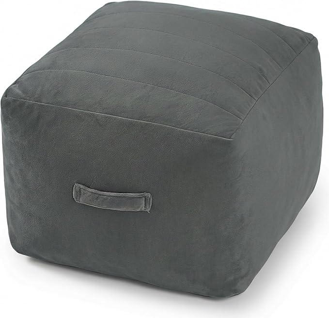 MeMoreCool Square Stuffed Pouf Ottoman Foot Rest, Floor Pouf Foot Stool with Foam Chunk Filling, Soft Stuffed Ottoman Footrest for Living Room, Dark Grey
