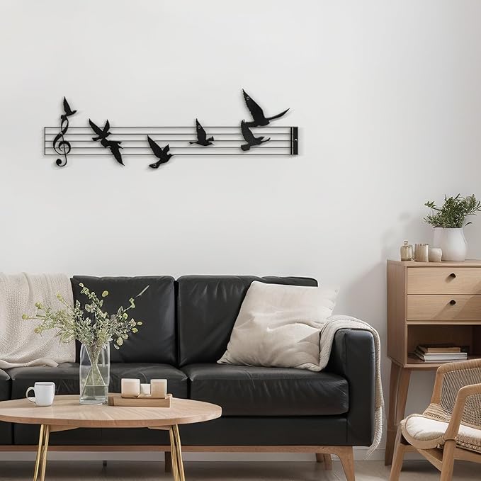 SIGNLEADER Metal Wall Art Decor Music Notes and Birds Modern Abstract Wall Sculpture Hangings Home Decoration for Living Room, Bedroom, Bathroom, Kitchen, Outdoor - 36" Black