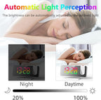 Projection Alarm Clock for Bedroom Ceiling, 180° Rotatable Projector 7.4” Mirror RGB Digital LED Display 12/24H, 5 Level Brightness Dimmer, Dual Alarm Clock (White)
