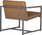 Studio Designs Home Modern Accent Chair Camber Mid-Century, Pewter Grey Metal Frame & Caramel Brown Leather