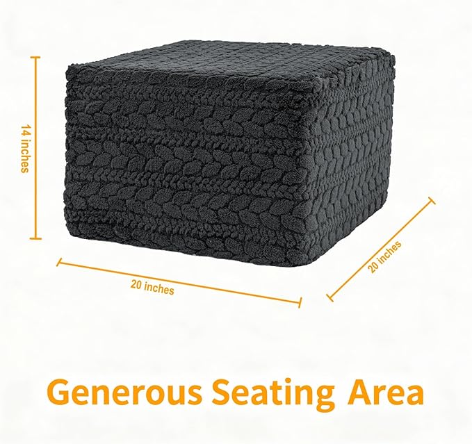 20x20x14 Inches Fluffy Square Pouf Ottoman - Plush Furry Ottoman Foot Rest Stool with High-Density Foam, Versatile Floor Seating for Living Room (Gray)