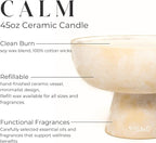 Blueme Calm Candle | Osmanthus & Sandalwood | 6 Wick - Refillable Wellness Candle with Essential Oils, Hand Finished & Poured Soy Wax Blend Ceramic Vessel, Natural Cotton Wicks | Giant 45 oz