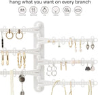 6-Tier 6" Wall Jewelry Organizer, Command Strips included for Easy Hanging, 120 Hole Earring Organizer, Necklace Organizer, Bracelet Holder, Ring Holder, Rotating Branches (White Small)