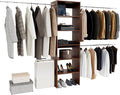 117 inch Large Wall-Mounted Closet Organizer with 5 Storage Shelves and 3 Hanging Rods – Open Wardrobe System (walnut)