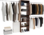 117 inch Large Wall-Mounted Closet Organizer with 5 Storage Shelves and 3 Hanging Rods – Open Wardrobe System (walnut)