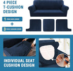 H.VERSAILTEX Sofa Slipcovers - Thick Velvet Couch Covers for 3 Cushion Couch with 3 Individual T Cushion Covers, Navy