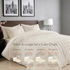 Greek Velvet King Quilt Set, Ultra-Soft Luxe Sheen, 100% Cotton Backing, 150GSM Down-Alternative Fill, Expanded 108×98" Coverage for Fuller Side Drape (1 Quilt + 2 Pillow Shams), Whisper White