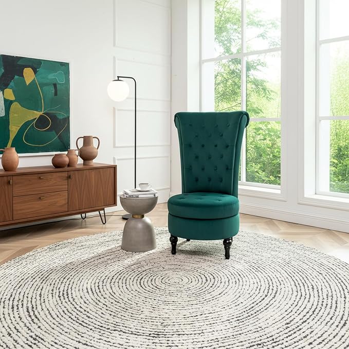 Royal High-Back Velvet Accent Chair for Vanity with Storage and Luxurious Upholstery, Retro Design and Versatile Usage for Living Room, Bedroom, Lounge and Office, Green