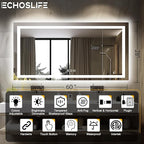 60"x28" LED Bathroom Mirrors for Wall, Front and Backlit Mirror, Anti-Fog Vanity Mirror with Lights, Stepless 3 Colors Dimmable Smart Lighted Mirror(Horizontal/Vertical)