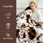 Cozy Bliss Cow Print Faux Fur Throw Blanket, Animal Printed Blankets Super Soft Warm Thick Fluffy Throws Home Decor for Couch Bed Sofa Women (Black&Brown Cow, 50x60 Inches)