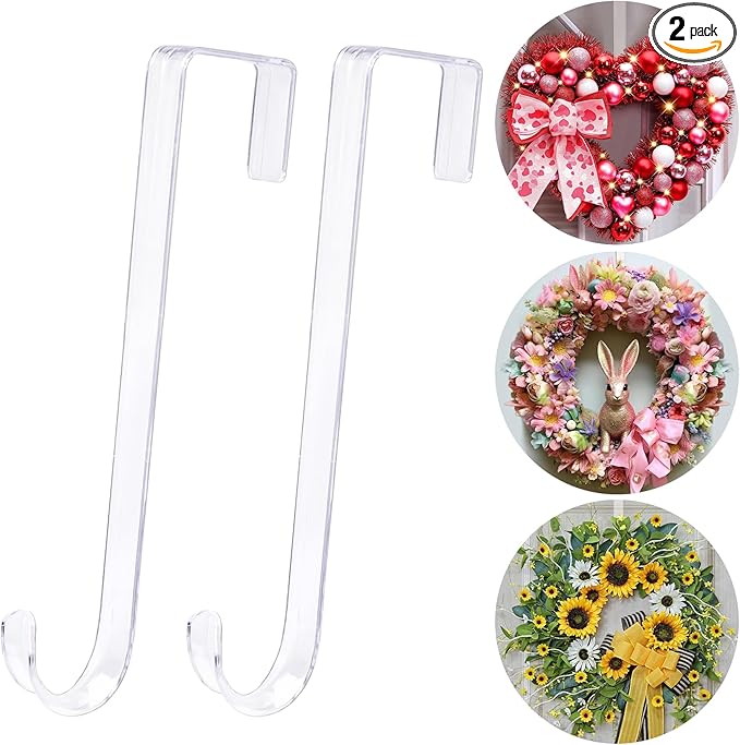 12" Wreath-Hangers for Front Door,2 Pack Christmas Easter Decorations Clear Fall Wreath-Door-Hanger,Welcome Sign for Front Door Inside Outside Over The Door Hooks Organizer Home Holiday Decor