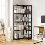 NUMENN 5 Tier Corner Bookshelf, Wood and Metal Bookcase Storage Shelf, Tall Corner Cabinet for Living Room, Bedroom, Home Office and Kitchen, Black