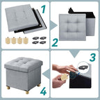 BRIAN & DANY Ottoman with Storage, Small Storage Ottoman for Dorm, Linen Folding Ottoman Foot Stool with Legs for Living Room and Bedroom, 15"x15"x15" - Light Gray