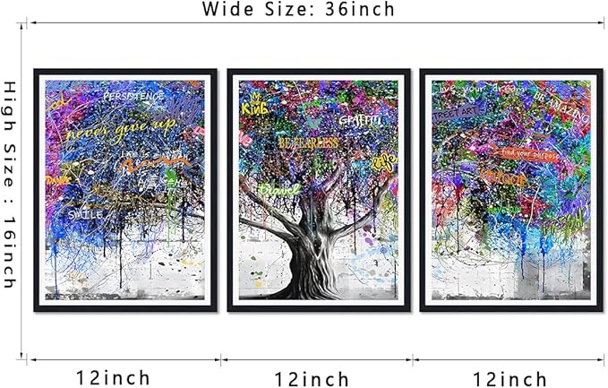 Novatique Tree of Life Wall Art Tree Graffiti Canvas Wall Art Forest Picture Posters Artwork Abstract Graffiti Art Painting for Bedroom Bathroom,12" x 16" x 3Pcs