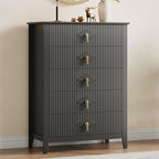 GarveeHome Fluted Dresser for Bedroom, 42.9" Tall 5-Drawer Wood Dresser, Modern Chest of Drawers, Storage Organizer Cabinet for Living Room, Hallway, Entryway, Black