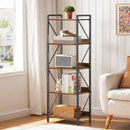 HOOBRO Bookshelf, 5-Tier Industrial Bookcase, Book Shelf Storage Organizer, Tall Bookshelf with Metal Frame for Living Room, Bedroom, Home Office, Kitchen, Rustic Brown and Black BF73SJ01