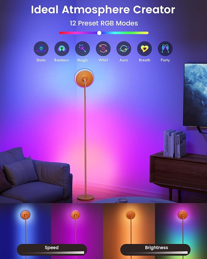 UFO Floor Lamp 71in, Upgraded 42W 3700LM LED Torchiere Floor Lamps for Living Room, Modern Tall Bright Standing Light with Remote, Dimmable Sky Light,1/2/3H Timer for Bedroom,Office(Orange)