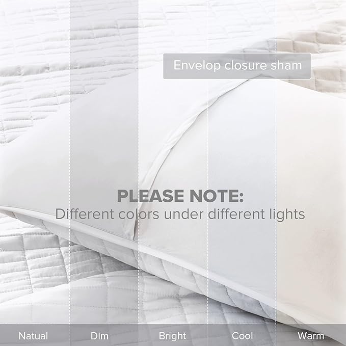 Comfort Spaces Kienna Quilt Set- Double Sided Stitching Design Summer Blanket, Lightweight, Soft, All Season Bedding Layer, Matching Sham, White, Coverlet Twin/Twin XL(66"x90") 2 Piece