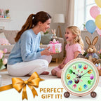 Maxspace 5.2in Cute Easter Egg Metal Table Clock, Quartz Movement Non-Ticking Small Alarm Clock with Battery Operated, HD Glass Bunny Desk Clock for Bedroom Living Room (Easter)