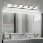 Modern LED Bathroom Lights Fixtures(6-Light),Stainless Steel Chrome Acrylic Wall Lighting,Vanity Lights for Bathroom Over Mirror(6000k 41in)