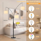 DLLT Modern Floor Lamp for Room: 3-Light Black Tree Dimmable Floor Lamps with White Shades for Living Room - Arc Standing Lamp for Bedroom - Tall Floor Lamp for Office Corner 3 LED Bulbs Included