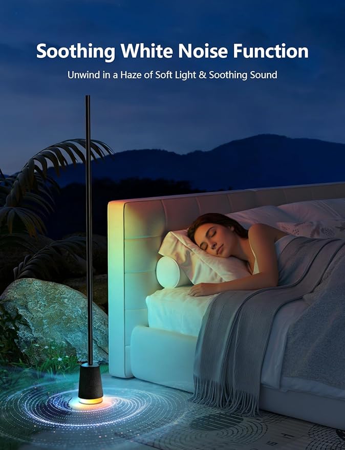 Corner Floor Lamp, 1600lm RGB Corner Lamp, with Bluetooth Speaker and White Noise, Compatible with Alexa & Google, 16 Million DIY Colors, Sync with Music, for Bedroom &Living Room