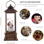 Christmas Snow Globe Lantern Crystal Glitter Lantern Features 8 Songs and 6-Hour Timer Function Ideal for Holiday Decorations and Gifts USB and Battery-Powered Snow Globe (Snowman Families)