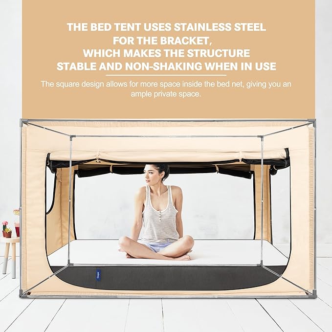 Bed Canopy Portable Blackout Bed Tent Privacy Tent for Adult Indoor Sleeping with 3 Doors, Storage Bag
