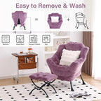 Lazy Chair with Ottoman, Large Purple Lounge Accent Chair with Ottoman and FA Throw Pillow, Comfy Plush Reading Chair for Living Room Bedroom Dorm Room Office Apartment Relaxing Use