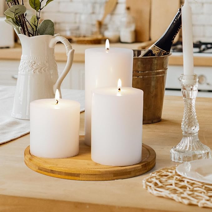 KONNI White Pillar Candles Set of 3, 3"x 4" Unscented Pillar Candles Bulk, 39 Hours Long Burning Candles, Smokeless&Dripless Large Round Candle for Wedding, Home Decoration, Parties, Spas, Dinner