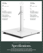 Business & Pleasure Co. Classic White Umbrella Base - Perfect for The Patio Table or Pool - Heavy Outdoor Square Metal Stand - Fits Beach, Market, & Patio Umbrellas - 55 lbs