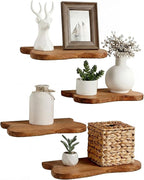 Pinkunn 4 Pcs Floating Shelves for Wall Wooden Live Edge Shelf Wall-Mounted Natural Solid Wood Bedroom Kitchen Storage Living Room Nursery Decor(4 Pcs,11.81/15.7 Inch)