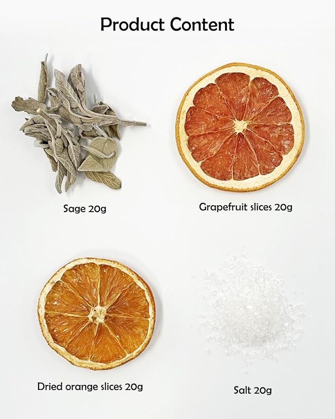 Potpourri Simmering, Sage Citrus Simmer Pot Kit with Sage, Dried Orange Slices, Grapefruit, Salt Stovetop Potpourri Kits for Spring Cleansing House, Abundance, Money, Negative Energy Cleanse