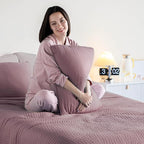 KASENTEX Queen Quilt Set 90"x90" – Soft Washed 3-Layer Lightweight Bedspread, Minimalist Nordic Design, All-Season Spring & Summer Quilt Set (1 Quilt + 2 Pillow Shams),Twilight Mauve Purple