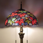 Tiffany Floor Lamp, 16" Stained Glass Maple Leaf Shade with Antique Bronze Base, 2-Light E26 Pull Chain Standing Reading Light for Living Room Bedroom16x16x64 Inches (Purple Blue Maple Leaf)