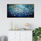 CHDITB Ocean Fish Framed Canvas Wall Art, 20"X40" Large Under The Sea Fishes Oil Painting, Modern Navy Blue Marine Fish Wall Decor, Colorful Fishes Artwork for Living Room Bedroom Office Home Decor