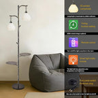 beaysyty Rustic Farmhouse Style Floor Lamp with Tray,Dimmable Floor Lamps, Custom Color Temperature Standing Lamp for Living Room and Bedroom, Painted Silver Gray
