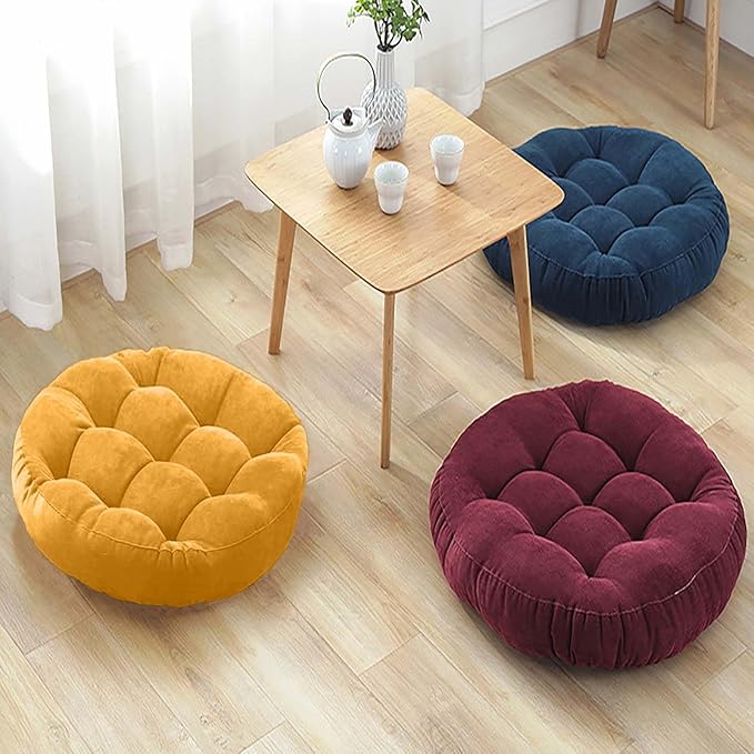 Meditation Floor Pillow Set of 2 Large Round Floor Cushions for Adults Tufted Corduroy Floor Seat Pillows Cushion for Living Room Tatami Yoga,Dark Grey 22" L x 22" W x 5" H