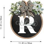 Circular Surname Front Door Welcome Sign - 26 Letter House Wreath, Front Porch Decorations, Year-Round Home Decor (R)