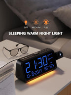 Mesqool Projection Alarm Clock for Bedroom Ceiling, Digital Clock Projector with Weekday/Weekend Mode, Date, Temperature, Humidity, Type-C USB Charger, Snooze, Dual Alarms, Dimmer,12/24H