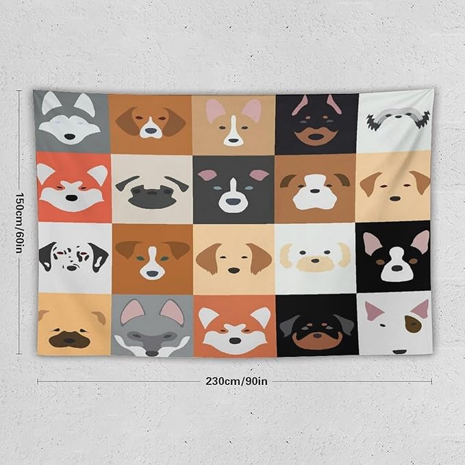 VUMIVI Dog Tapestry Funny Cartoon Pet Patterns Colorful Illustrations Square Animals Tapestry Wall Hanging for Living Room Bedroom Dorm Classroom Aesthetic Decor W90xL60in