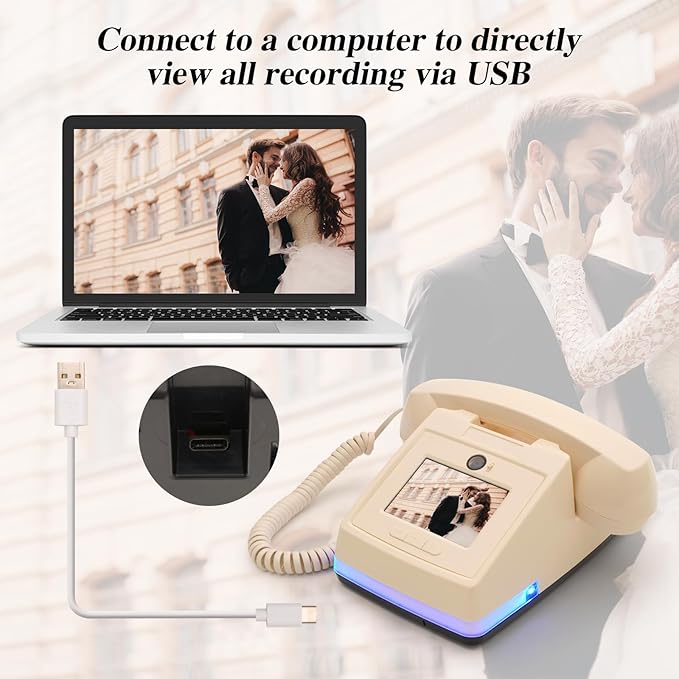 UKBW Video Audio Guest Book Phone, 1080P Video GuestBook Wedding Phone, 32G SD Card Customized Video Audio Guest Book Alternatives with Lens Recording for Birthday Party Anniversary Engagement
