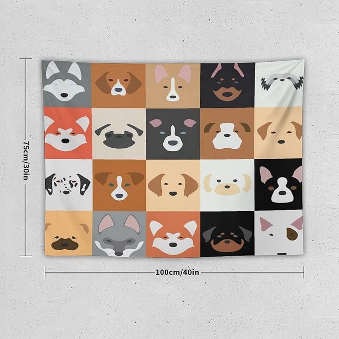 VUMIVI Dog Tapestry Funny Cartoon Pet Patterns Colorful Illustrations Square Animals Tapestry Wall Hanging for Living Room Bedroom Dorm Classroom Aesthetic Decor W40xL30in